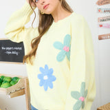 MULTI-COLOR CROCHET FLORAL DETAIL KNIT PULLOVER: BUTTER YELLOW MULTI