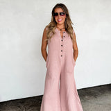 Capped Sleeve Button-Front Knit Jumpsuit – Mauve