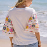 Embroidered Tiered Ruffle Top