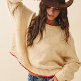 3339GK Diamond Knit Pullover Sweater: Light Heather Gray / Contemporary / M