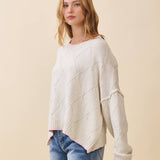 3339GK Diamond Knit Pullover Sweater: Light Heather Gray / Contemporary / S
