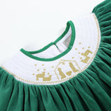 Green Velvet Nativity Smocked Dress