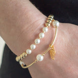 Charmed White Pearl & Gold Wing 8mm Blessing Bracelet: Small