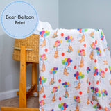 “Up Up & Away” Bear & Balloons Muslin Swaddle Blanket