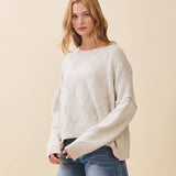 3339GK Diamond Knit Pullover Sweater: Light Heather Gray / Contemporary / M