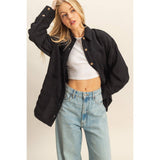 Corduroy Button-Up Jacket - Black