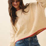 3339GK Diamond Knit Pullover Sweater: Light Heather Gray / Contemporary / S
