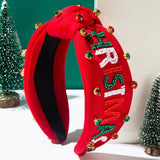 Red “Merry Christmas” Beaded & Rhinestone Knotted Headband
