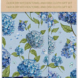 Blue Hydrangea Quick-Dry Kitchen Towel & Dish Cloth Gift Set