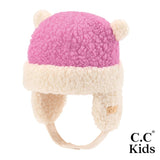 Kids Lined Beanie with Earflaps – Pink with Cream Trim