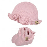 Pink Baby Knitted Bonnet & Booties Set (0–6 Months)