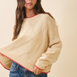 3339GK Diamond Knit Pullover Sweater: Light Heather Gray / Contemporary / M