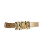 Gold Vegan Leather Belt with Oval Embossed Buckle