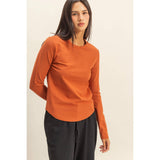 Sculpted Long Sleeve Crew Neck Top – Baked Clay