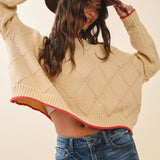 3339GK Diamond Knit Pullover Sweater: Light Heather Gray / Contemporary / S
