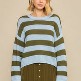 Fresh Perspective Stripe Knit Sweater – Olive