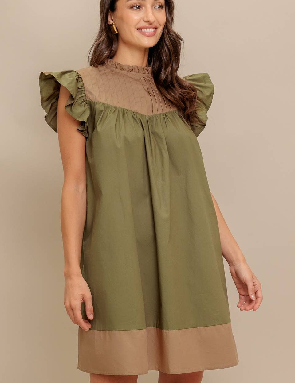 Colorblock Cotton Ruffle Mini Dress