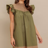 Colorblock Cotton Ruffle Mini Dress