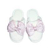 Christa Cozy Bow Slippers cream w/Pink bows : Large