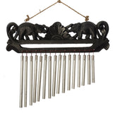 Hand-Carved Elephant Aluminum Wind Chime – Wood & Metal Chime (12")