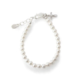 Girls Silver Pearl Baby Baptism Bracelet, 1st Communion Gift: Large 6-12 Years