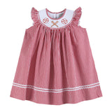 Red Gingham Baseball Smocked Bishop Dress: 3T