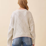 3339GK Diamond Knit Pullover Sweater: Light Heather Gray / Contemporary / M