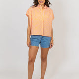 Stripe Poplin Neck Collar Top