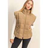 Padded Zip-Front Vest – Olive