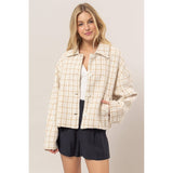 Tweed Plaid Oversized Jacket – Cream