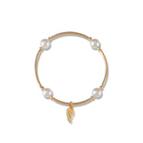 Charmed White Pearl & Gold Wing 8mm Blessing Bracelet: Small