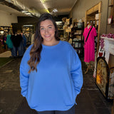 Plus Fleece Hi-Low Boyfriend Sweatshirt with Pockets- Cornflower Blue