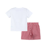 Baseball Smocked Shirt and Red Gingham Shorts Set: 2T