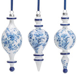Blue & White Floral Finial Ornament – Hand Blown Glass (3 Styles Available)