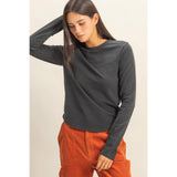 Sculpted Long Sleeve Crew Neck Top – Black