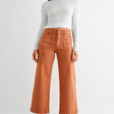 Rust High-Rise Wide Crop Patch Pocket Jeans