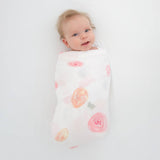 Watercolor Roses Muslin Swaddle Blanket, Premium Cotton