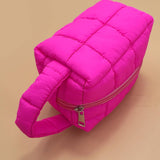 QUILTED PUFFY COSMETIC MAKEUP  POUCH CLUTCH BAG | 40P548: Fuchsia