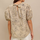 Botanical Sketch Puff Sleeve Top