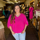 Hot Pink V-Neck Dolman Sweater