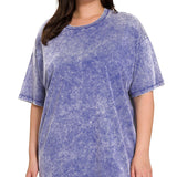Curvy Washed Short Sleeve Top – Blueberry