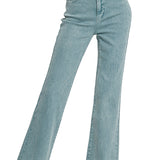 Teal Acid Wash Freyed Straight Wide Leg Pants
