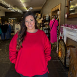 Plus Fleece Hi-Low Boyfriend Sweatshirt with Pockets- Red