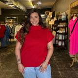 Power Shoulder Mock Neck Sweater – Red