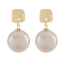 Light Grey & Gold Round Resin Drop Earrings