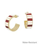 Burgundy and White Striped Hoop Earrings