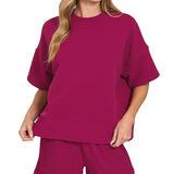 Ribbed Knit Tee & Shorts Set – Cabernet