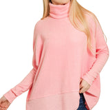Brushed Melange Hacci Turtleneck Sweater – Dark Pink