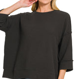 Black Double Knit 3/4 Sleeve Top