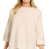Sand Beige Double Knit 3/4 Sleeve Top